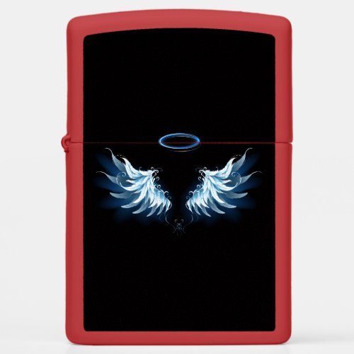 Blue Glowing Angel Wings on black background Zippo Lighter