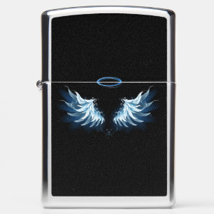 Blue Glowing Angel Wings on black background Zippo Lighter
