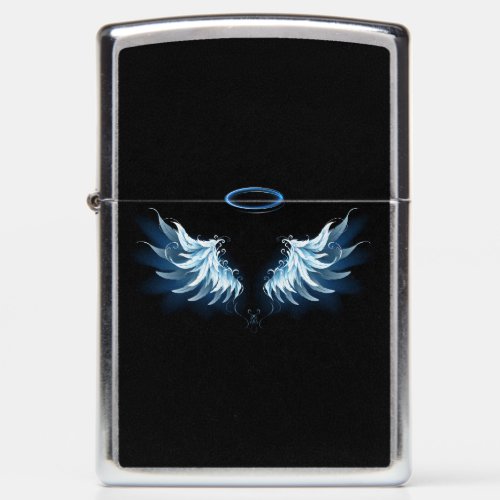 Blue Glowing Angel Wings on black background Zippo Lighter