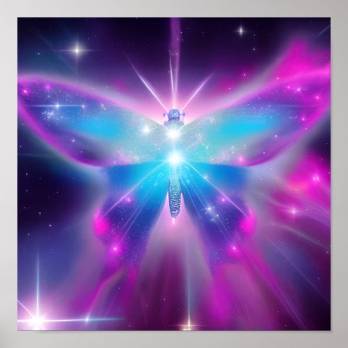 Blue Glowing Butterfly Poster