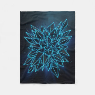 Blue Glowing Geometric Mandala Abstract Neon Fleec Fleece Blanket