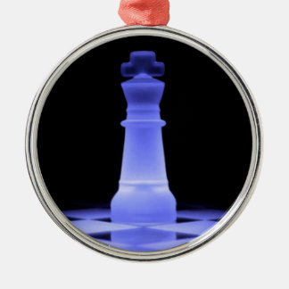 Blue Glowing King Chess Piece Metal Ornament