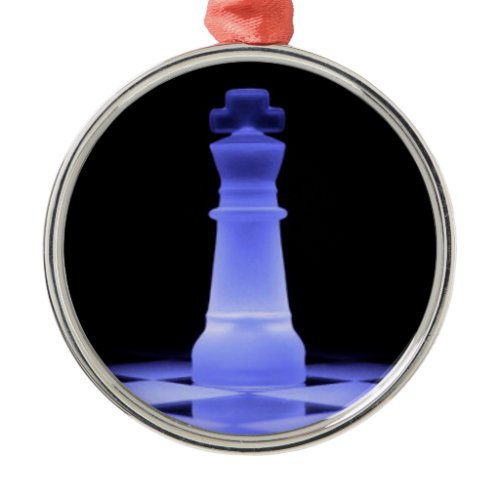 Blue Glowing King Chess Piece Metal Ornament