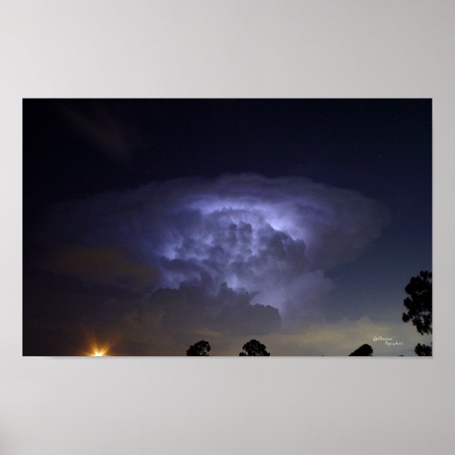 Blue Glowing Lightning Cloud Poster (Front)