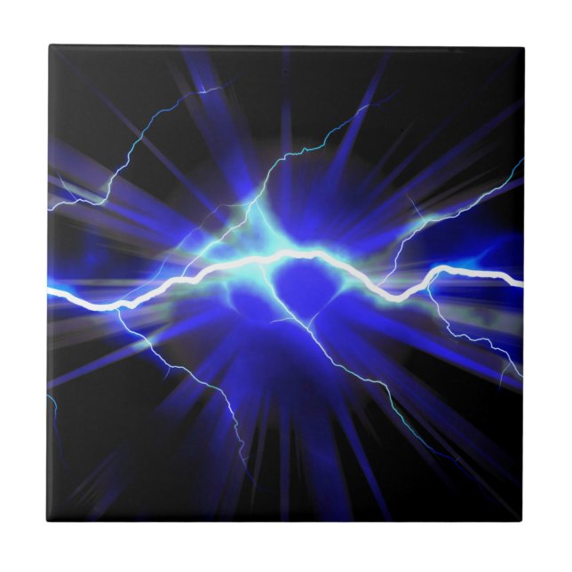 Blue glowing lightning or electricity ceramic tile (Front)