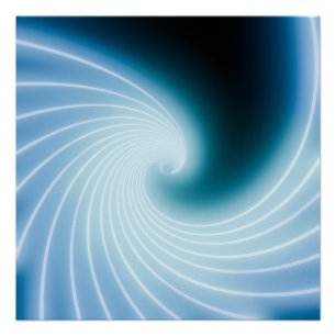 Blue glowing neon line art wave poster