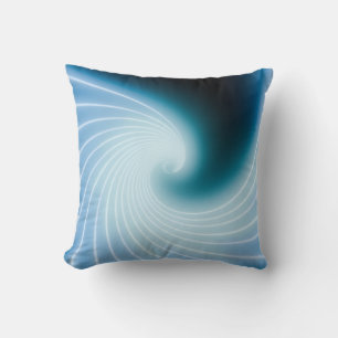 Blue glowing neon line art wave throw pillow