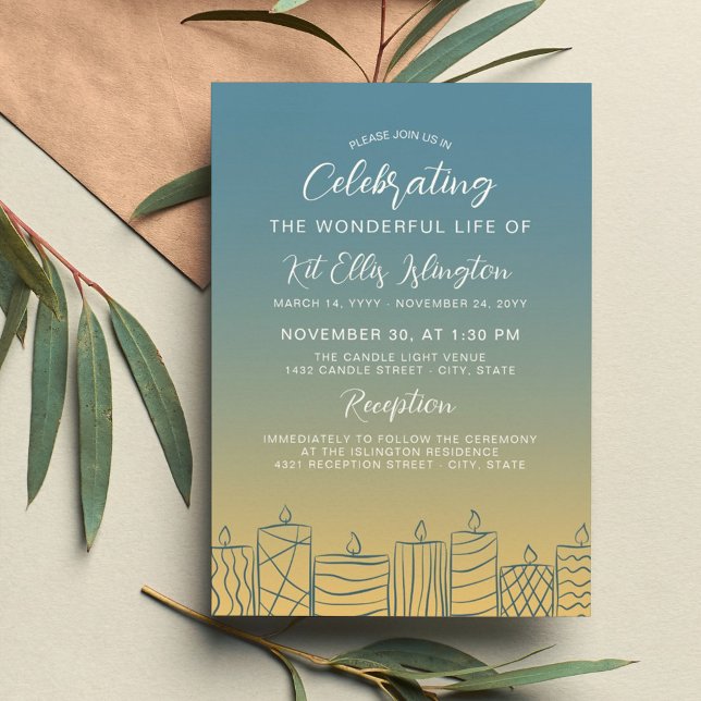 Blue Glowing Scribbled Candles Life Celebration Invitation (Creator Uploaded)
