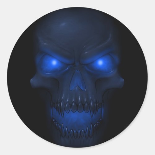 Blue Glowing Skull Classic Round Sticker