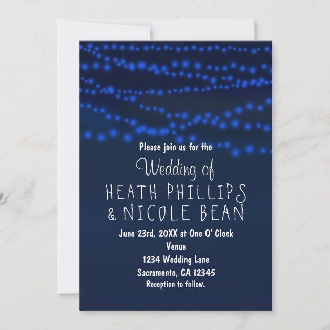 Blue Glowing String Lights Wedding Invitations (Front)