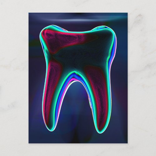 Blue Glowing Tooth Dental Art Postcard