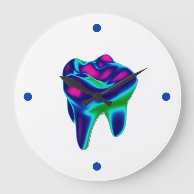 Blue Glowing Tooth Dentist Wall Clock (Front)