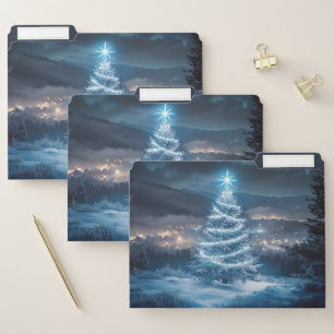 Blue Glowing Winter Night Christmas Tree File Folder