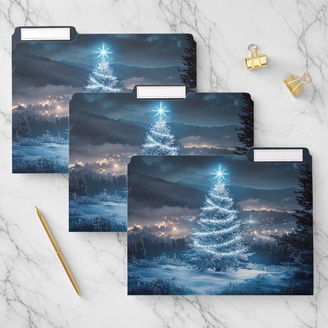 Blue Glowing Winter Night Christmas Tree File Folder (Set)