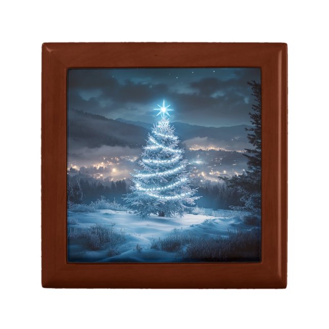 Blue Glowing Winter Night Christmas Tree Gift Box (Front)