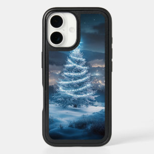 Blue Glowing Winter Night Christmas Tree iPhone 16 Case