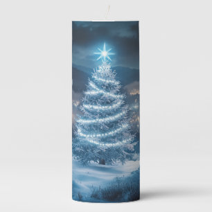 Blue Glowing Winter Night Christmas Tree Pillar Candle