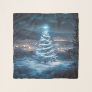 Blue Glowing Winter Night Christmas Tree Scarf