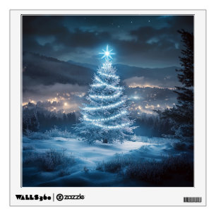 Blue Glowing Winter Night Christmas Tree Wall Decal