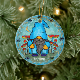 Blue gnome ceramic ornament