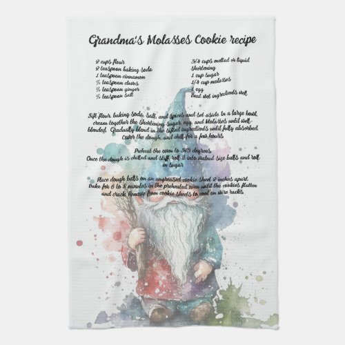 Blue  Gnome Christmas Tree Recipe keepsake Kitchen Towel