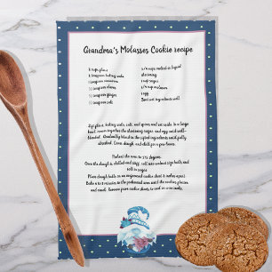 Blue Gnome Christmas Tree Recipe keepsake Kitchen Towel
