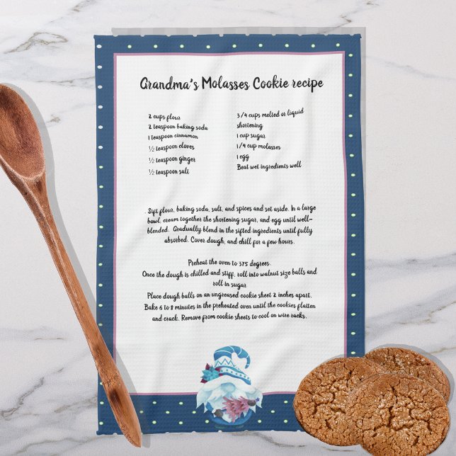 Blue  Gnome Christmas Tree Recipe keepsake Kitchen Towel (Creator Uploaded)
