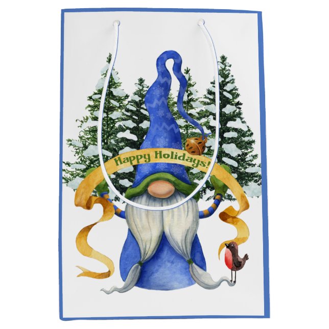 Blue Gnome Holiday Wishes Medium Gift Bag (Front)