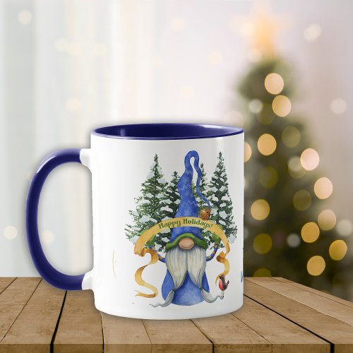 Blue Gnome Holiday Wishes Personalized Mug