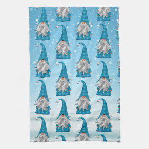 Blue Gnome On Snow Kitchen Towel
