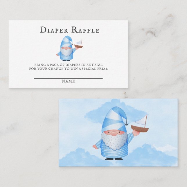 Blue Gnome Sailboat Clouds Baby Diaper Raffle Business Card (Front/Back)