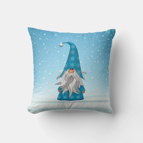 Blue Gnome Throw Pillow