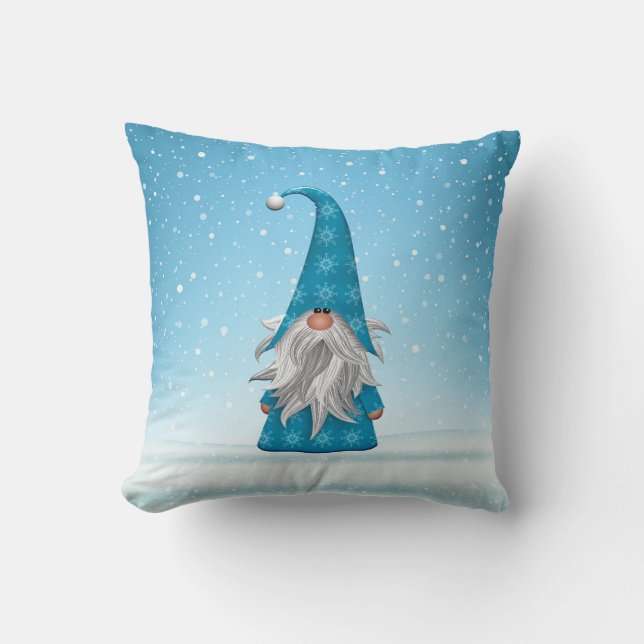 Blue Gnome Throw Pillow (Front)