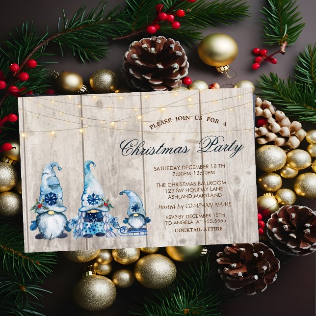 Blue Gnomes Wood Christmas Party  Invitation (Creator Uploaded)