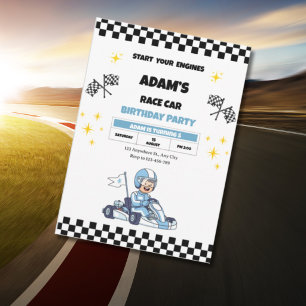 Blue Go Kart Kids Birthday Invite