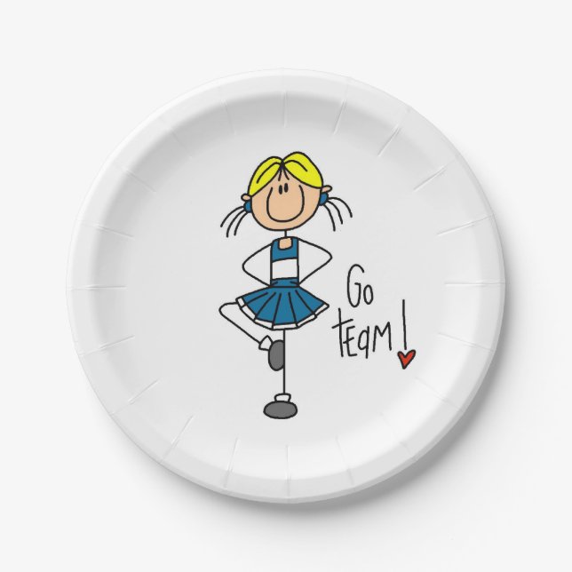 Blue Go Team Cheerleader Paper Plates (Front)