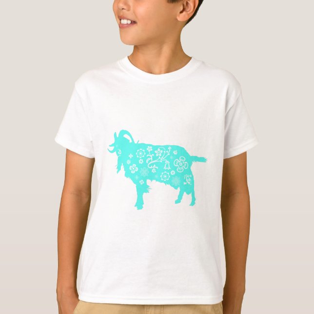 Blue Goat Chinese New Year Têt Kids White Tee (Front)
