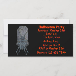 Blue Goblin Tombstone Halloween Party Invite