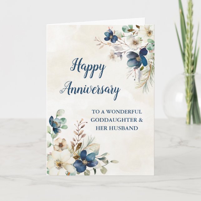 Blue Goddaughter & Her Husband Wedding Anniversary Card (Front)
