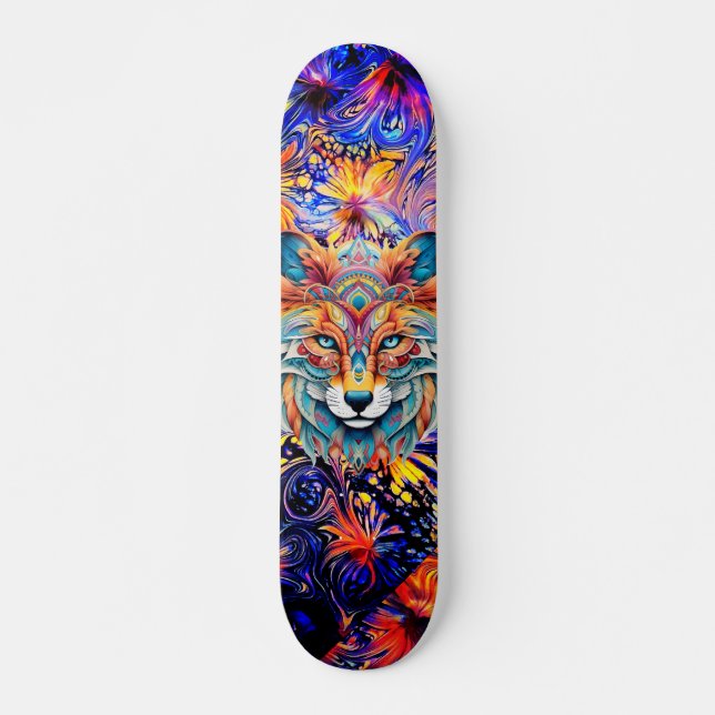 Blue Goddess Abstract Art & Boho Animal Face Skateboard (Front)