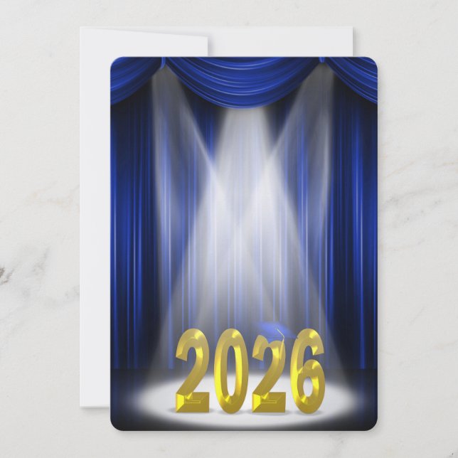 Blue & Gold 2026 Graduation in Spotlight Invitation (Front)