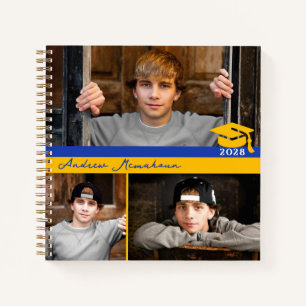 Blue & Gold 3 Photo Graduation Guestbook Notebook