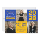 Blue & Gold 3 Photo Graduation Invitation