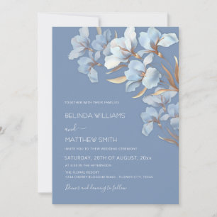 Blue Gold 3D Flowers Invitation