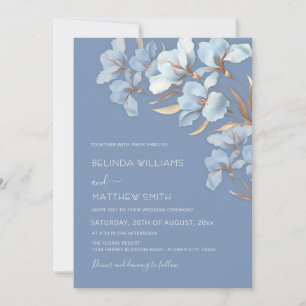 Blue Gold 3D Flowers  Invitation