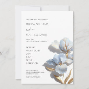 Blue Gold 3D Flowers Invitation