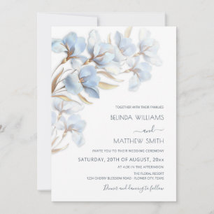 Blue Gold 3D Flowers Invitation