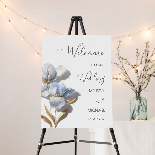 Blue  Gold 3D Flowers Wedding Foam Board (In Situ (Stand))