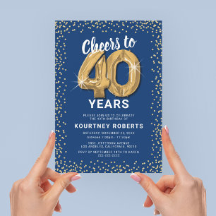 Blue Gold 40th Birthday Invitation