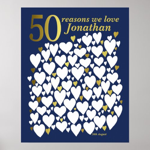 Blue Gold 50th Birthday 50 Reasons We Love You Poster